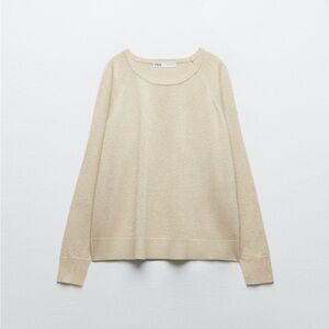 Zara Cream Crew Neck Sweater with Long Sleeves